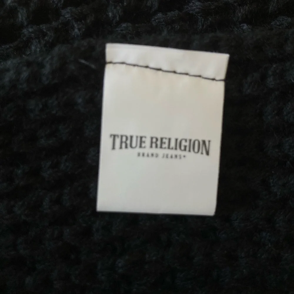 True Religion Black Knit Logo Beanie & Scarf Set One Size